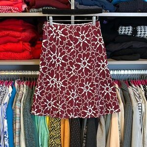 Ruth maroon/gray embroidered side zipper closure lined skirt size 4 NWT